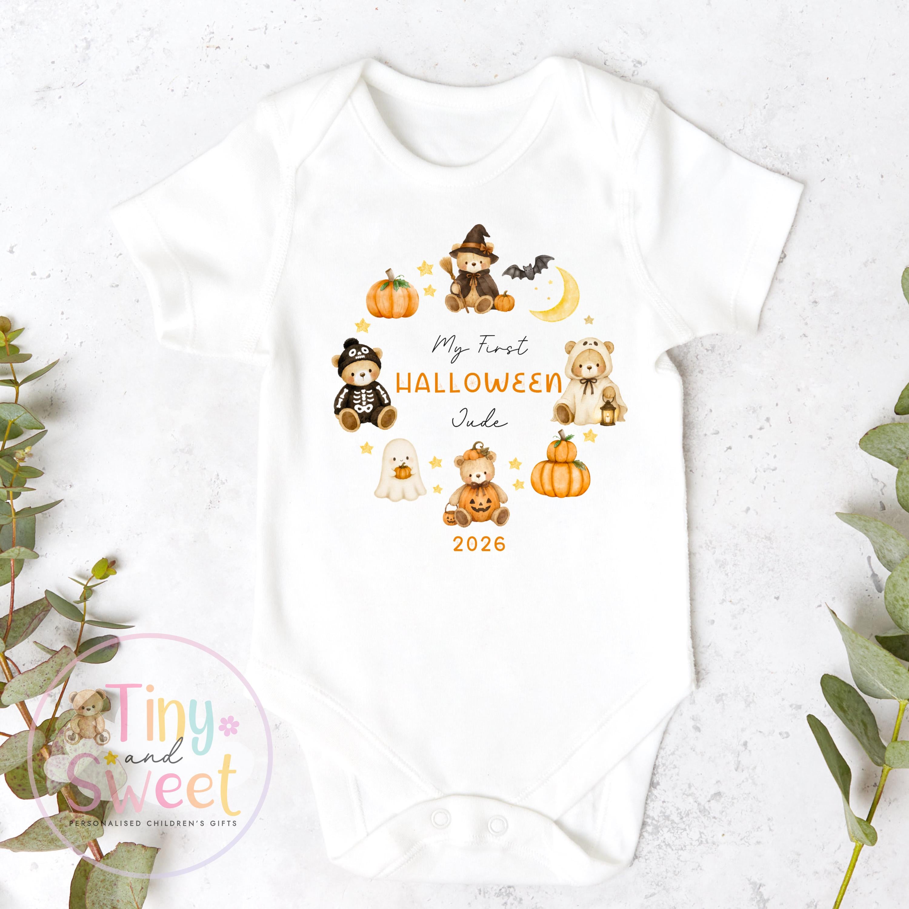 Personalised My First Halloween Sleepsuit – First Halloween –Baby’s 1st Halloween Outfit with Name – Custom Baby Grow – Halloween Baby Gift