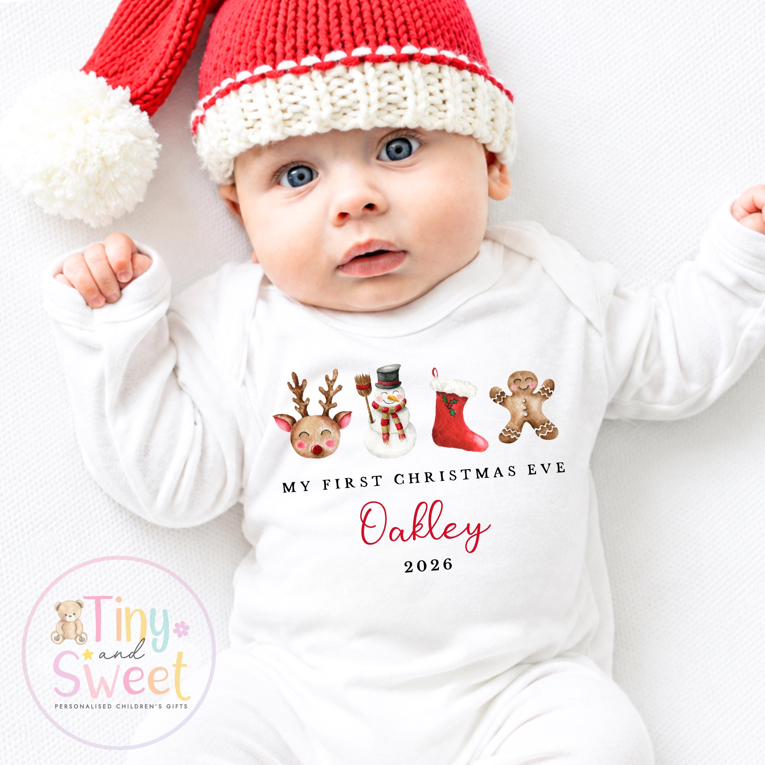 First Christmas Eve Baby Grow , My First Christmas, Custom Name Sleepsuit, Baby’s First Christmas, Personalised Christmas Baby Outfit