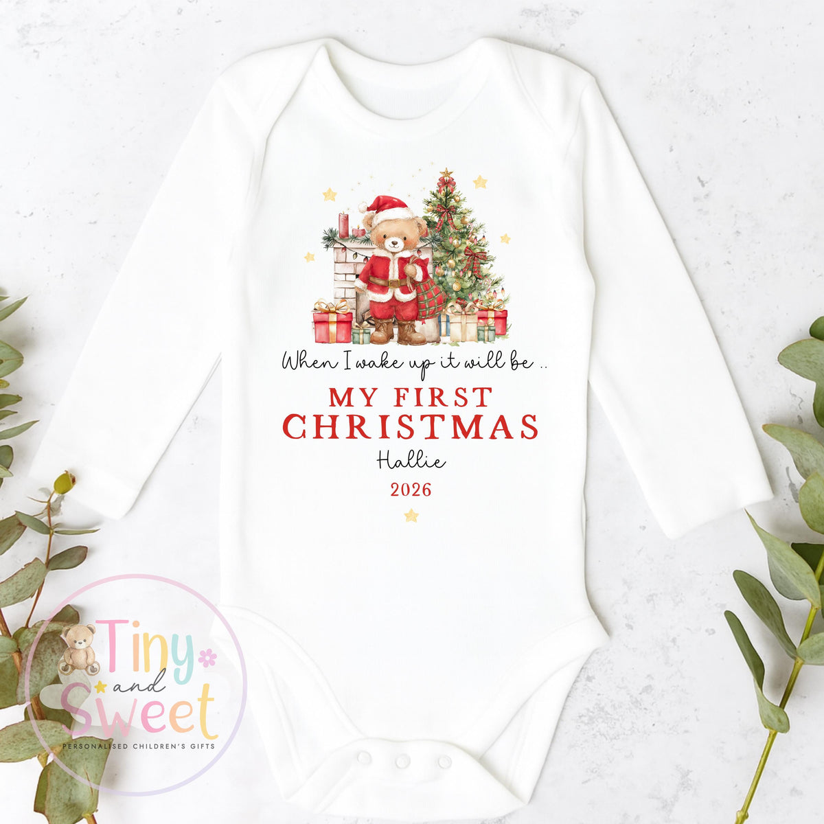 First Christmas Baby Grow , My First Christmas, Custom Name Sleepsuit, Baby’s First Christmas, Personalised Christmas Baby Outfit