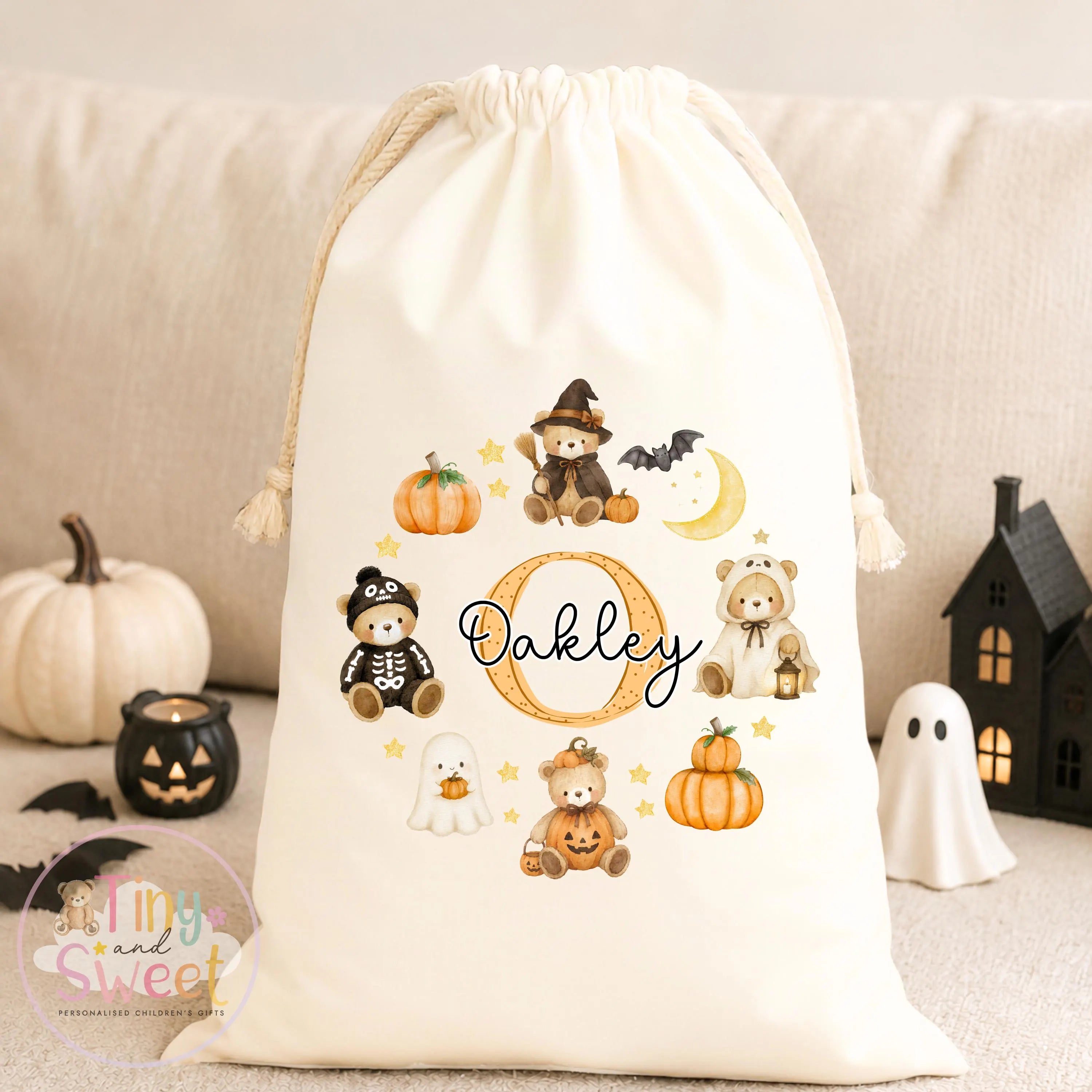 Teddy Bear Wreath Personalised Halloween Boo Bag