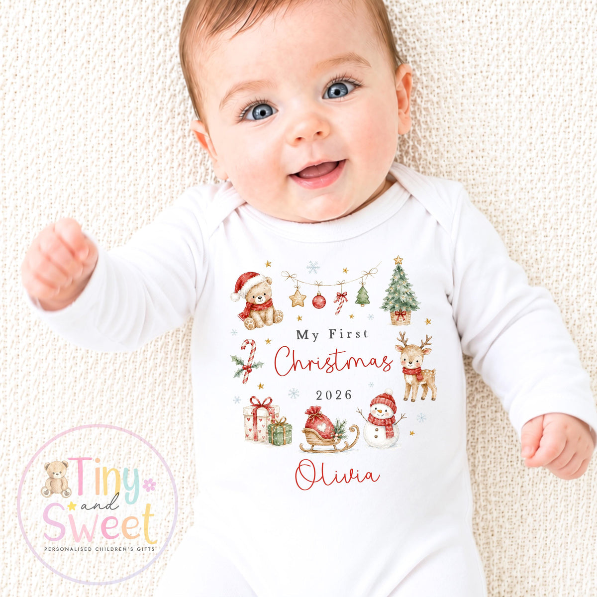 First Christmas Baby Grow , My First Christmas, Custom Name Sleepsuit, Baby’s First Christmas, Personalised Christmas Baby Outfit