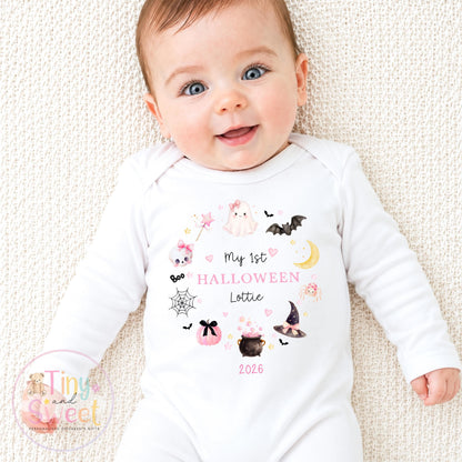 Personalised First Halloween Sleepsuit, Baby Halloween Outfit, Halloween Newborn Gift, First Halloween Babygrow, 1st Halloween Baby Gift