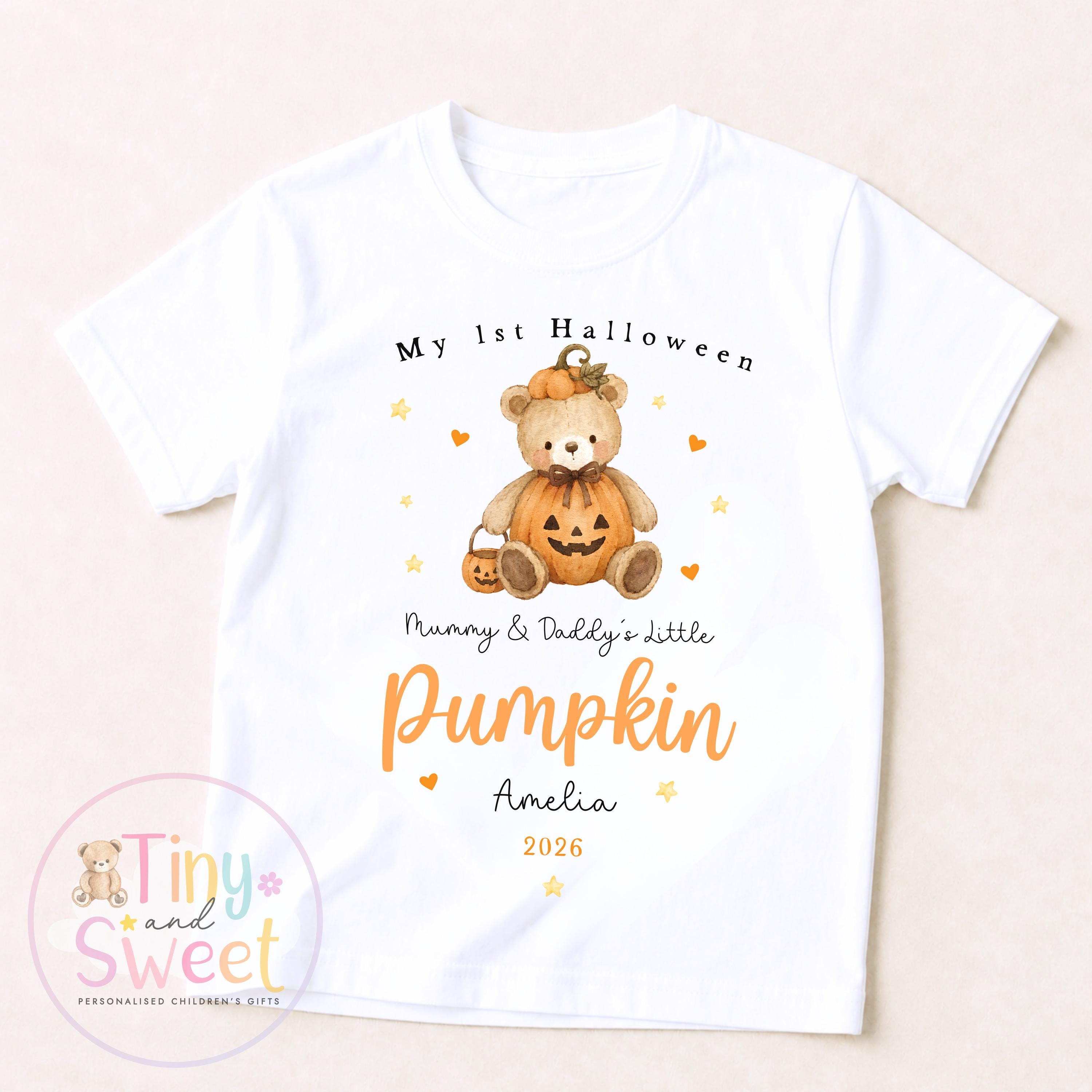 Personalised First Halloween Baby Sleepsuit, Little Pumpkin Teddy Bear Babygrow, Halloween Gift For New Baby, Halloween 2026