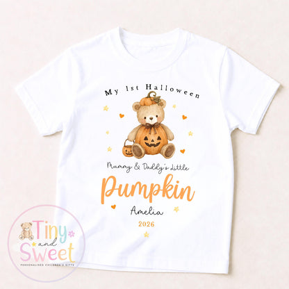 Personalised First Halloween Baby Sleepsuit, Little Pumpkin Teddy Bear Babygrow, Halloween Gift For New Baby, Halloween 2026