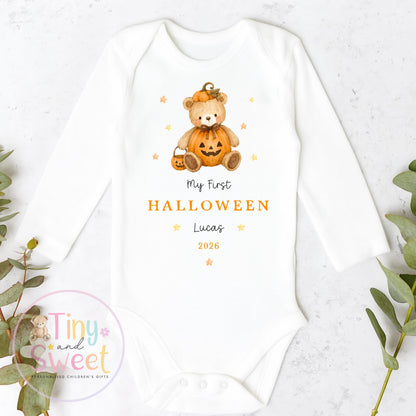 Personalised First Halloween T Shirt, Baby Halloween Outfit, Halloween Newborn Gift, First Halloween Babygrow, 1st Halloween Baby Gift