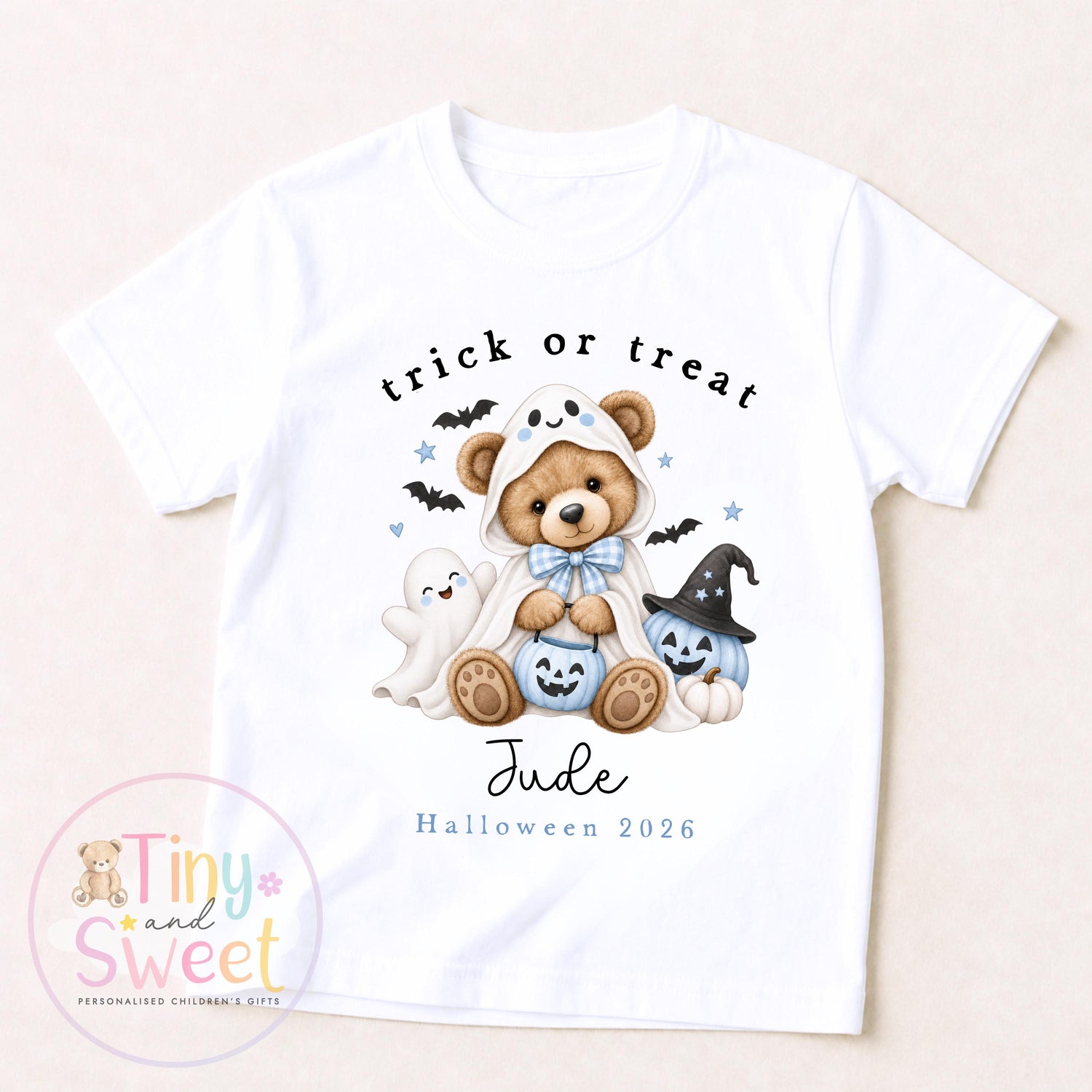 Personalised Halloween T Shirt or Sweatshirt for Kids, Halloween Top, Teddy T Shirt, Kids Halloween Outfits, Girls Halloween Gift