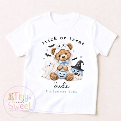 Personalised Halloween T Shirt or Sweatshirt for Kids, Halloween Top, Teddy T Shirt, Kids Halloween Outfits, Girls Halloween Gift
