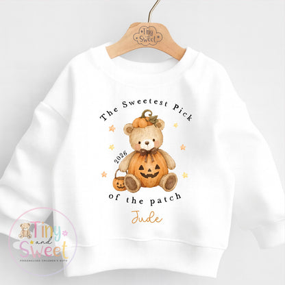 Personalised Halloween Sweatshirt or T Shirt for Kids, Halloween Top, Teddy T Shirt, Kids Halloween Outfits, Girls Halloween Gift