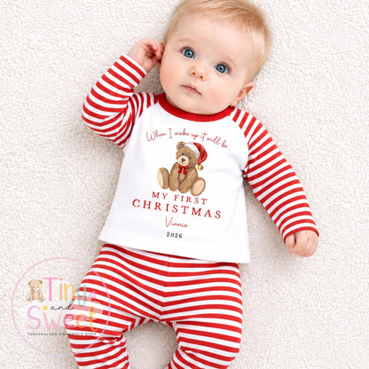 When I Wake Up It Will Be My First Christmas Teddy Bear Personalised Sleepsuit/Vest