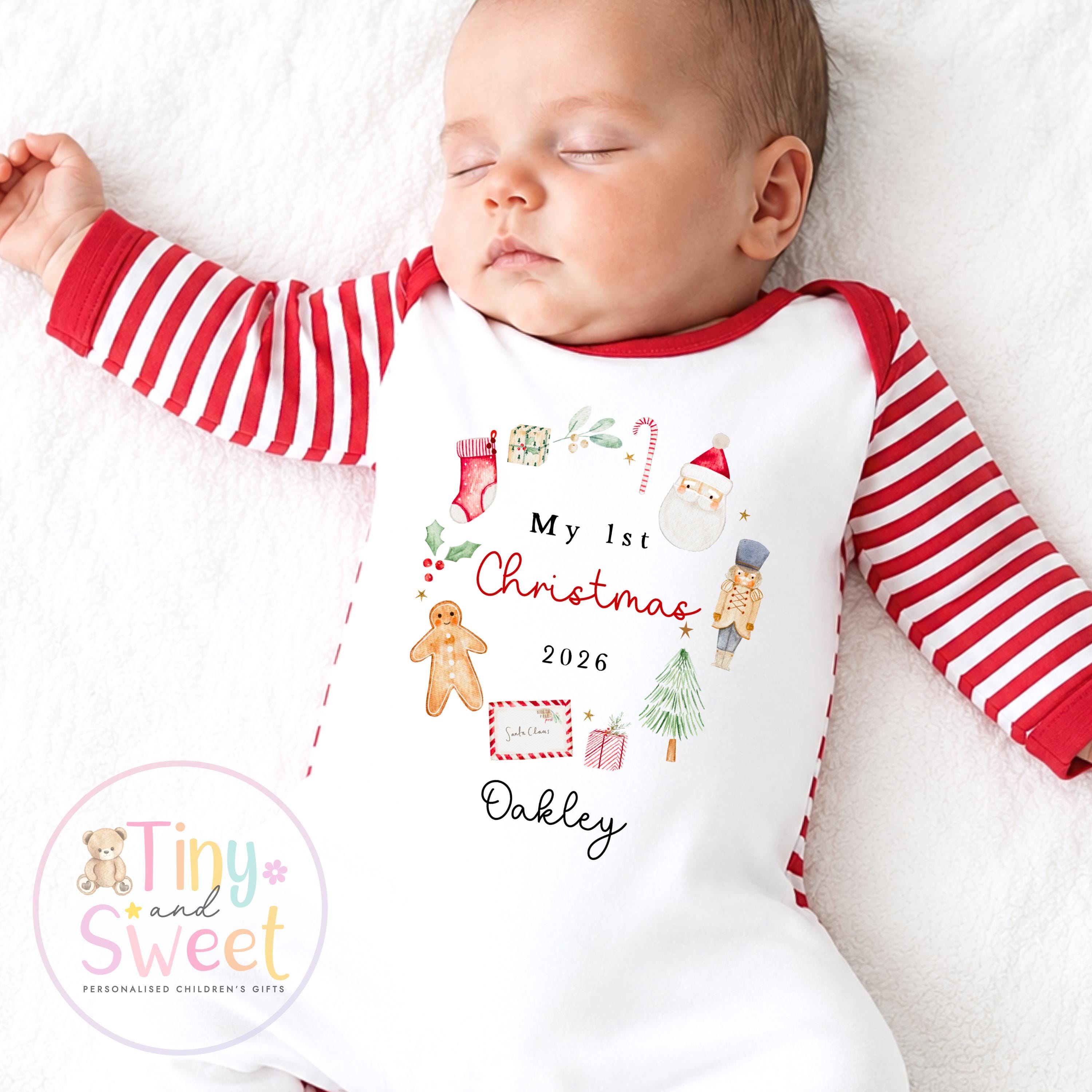 Personalised First Christmas Baby Grow , My First Christmas, Custom Name Sleepsuit, Baby’s First Christmas, Xmas Baby Outfit