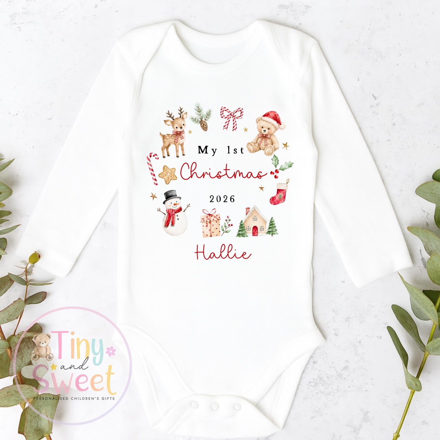 My First Christmas Sleepsuit, Personalised My First Christmas Babygrow, Baby’s 1st Christmas Outfit, Newborn Christmas Outfit, First Xmas