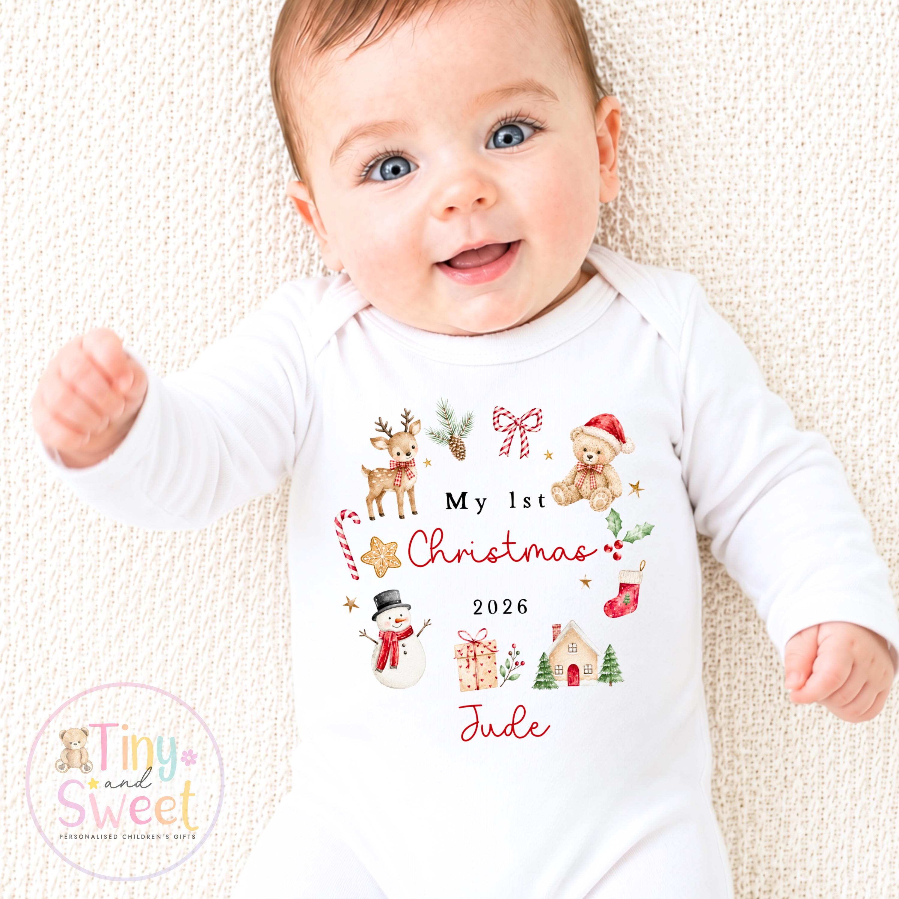 My First Christmas Sleepsuit, Personalised My First Christmas Babygrow, Baby’s 1st Christmas Outfit, Newborn Christmas Outfit, First Xmas