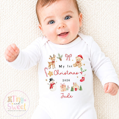My First Christmas Sleepsuit, Personalised My First Christmas Babygrow, Baby’s 1st Christmas Outfit, Newborn Christmas Outfit, First Xmas
