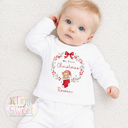 My First Christmas Sleepsuit, Personalised My First Christmas Babygrow, Baby’s 1st Christmas Outfit, Newborn Christmas Outfit, First Xmas