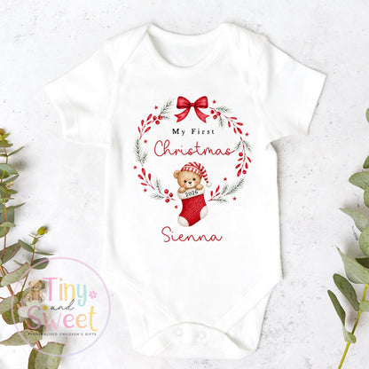 My First Christmas Sleepsuit, Personalised My First Christmas Babygrow, Baby’s 1st Christmas Outfit, Newborn Christmas Outfit, First Xmas