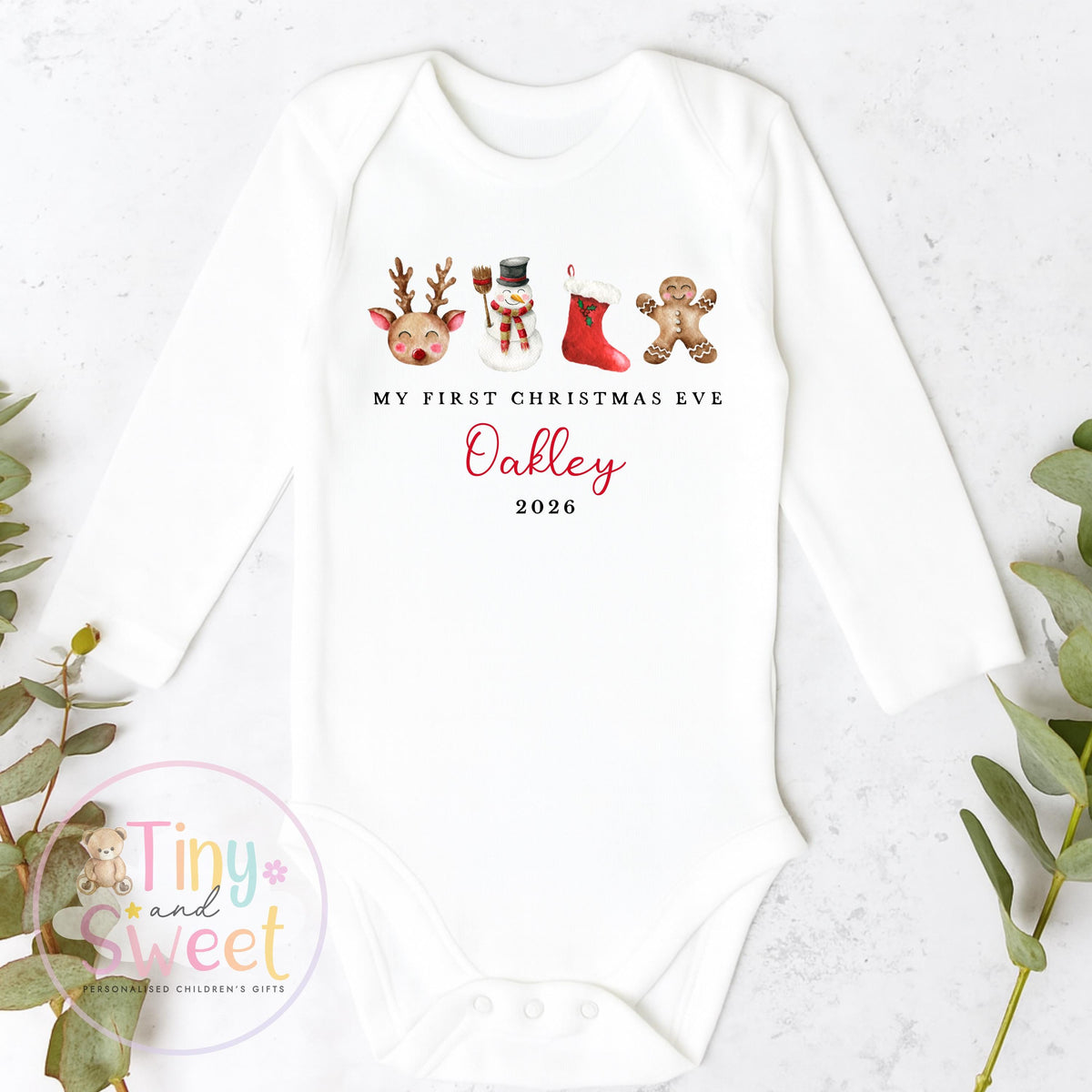 First Christmas Eve Baby Grow , My First Christmas, Custom Name Sleepsuit, Baby’s First Christmas, Personalised Christmas Baby Outfit