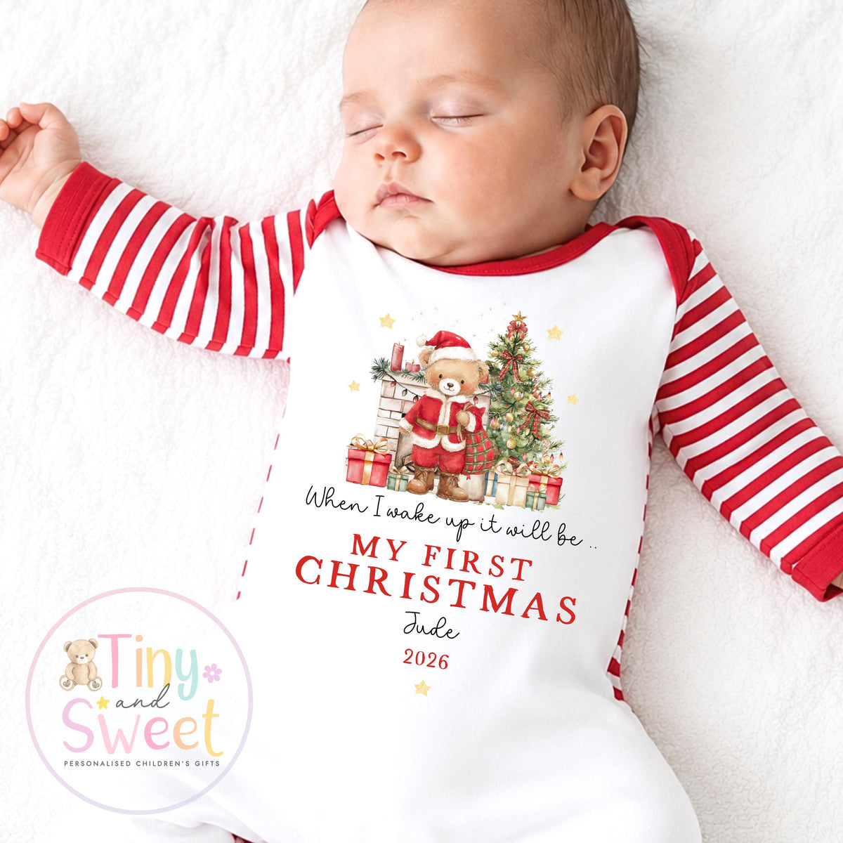 First Christmas Baby Grow , My First Christmas, Custom Name Sleepsuit, Baby’s First Christmas, Personalised Christmas Baby Outfit