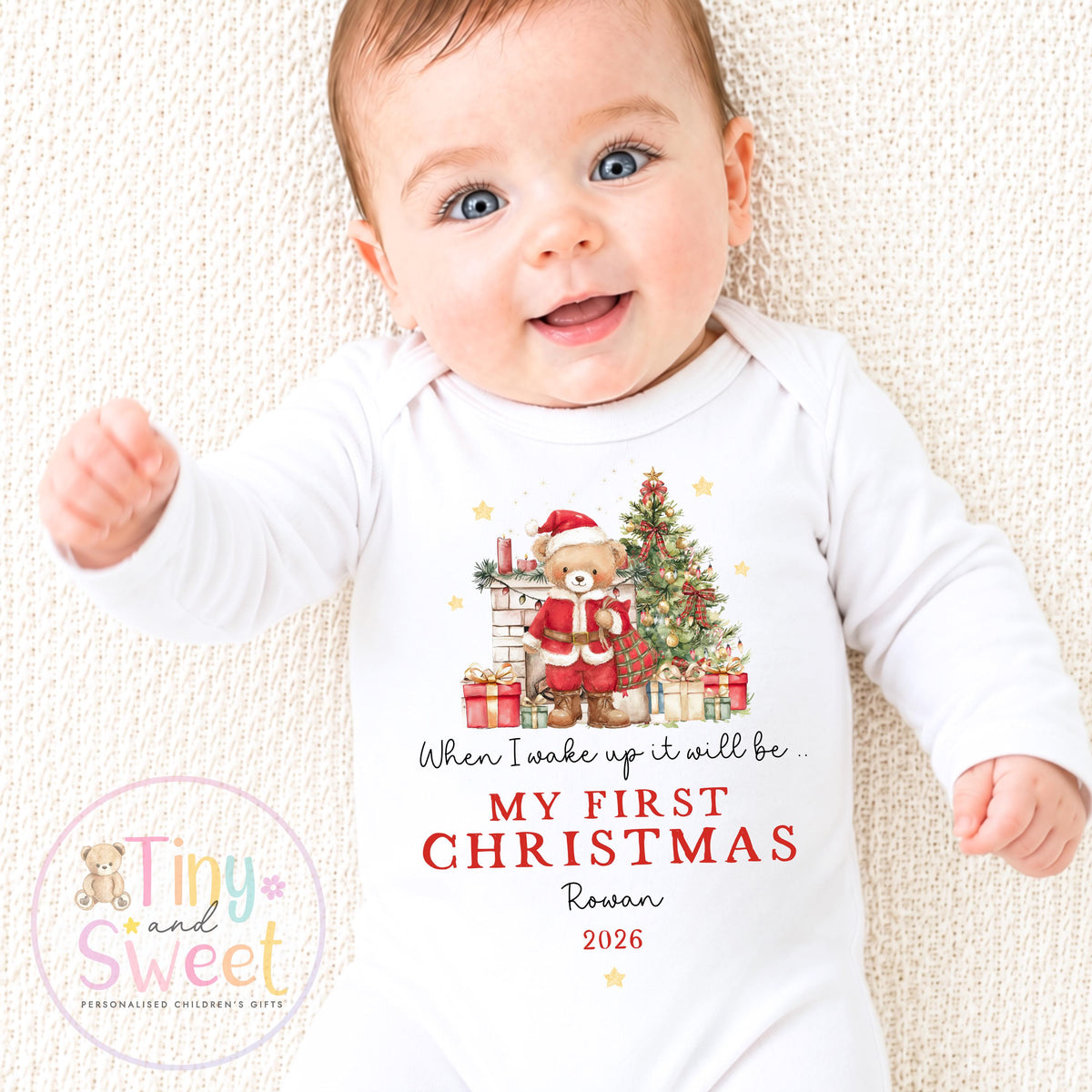 First Christmas Baby Grow , My First Christmas, Custom Name Sleepsuit, Baby’s First Christmas, Personalised Christmas Baby Outfit