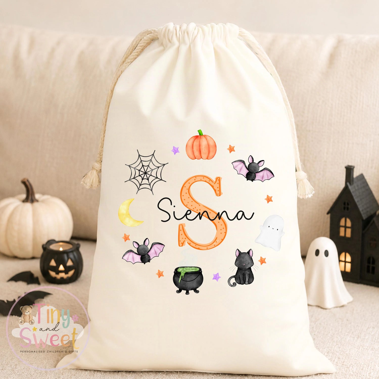 Classic Orange Wreath Personalised Halloween Boo Bag