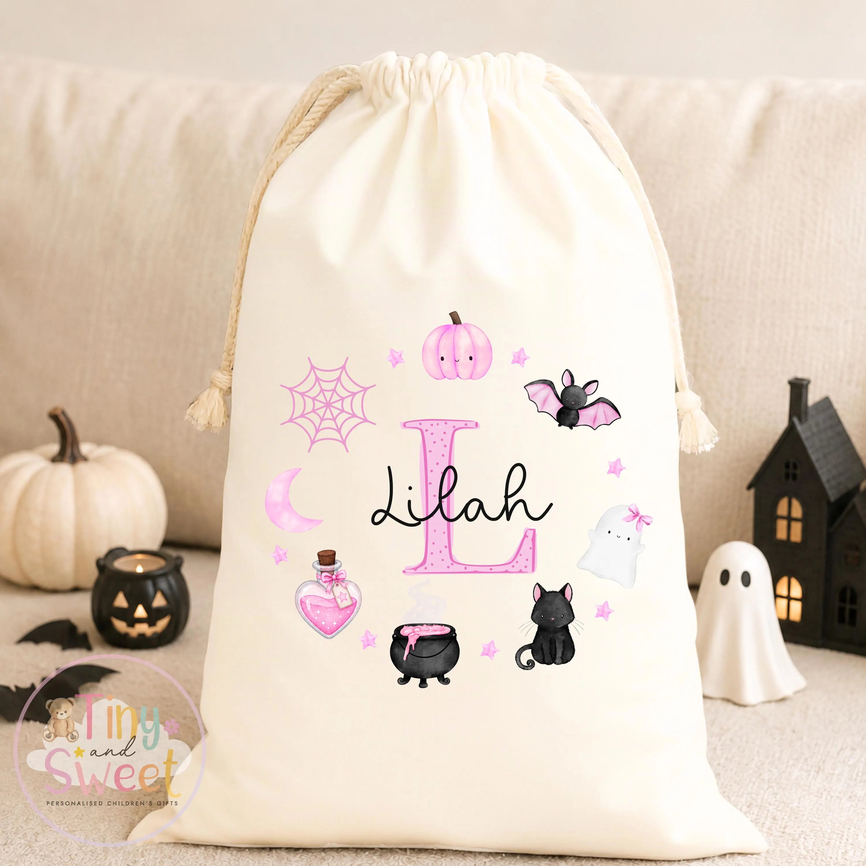 Pink Wreath Personalised Halloween Boo Bag