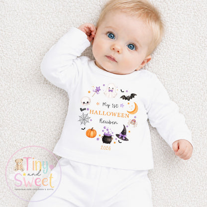 Personalised First Halloween Sleepsuit, Baby Halloween Outfit, Halloween Newborn Gift, First Halloween Babygrow, 1st Halloween Baby Gift