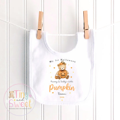 Personalised First Halloween Baby Sleepsuit, Little Pumpkin Teddy Bear Babygrow, Halloween Gift For New Baby, Halloween 2026