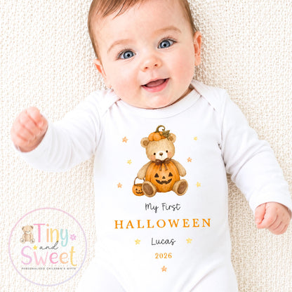 Personalised First Halloween T Shirt, Baby Halloween Outfit, Halloween Newborn Gift, First Halloween Babygrow, 1st Halloween Baby Gift