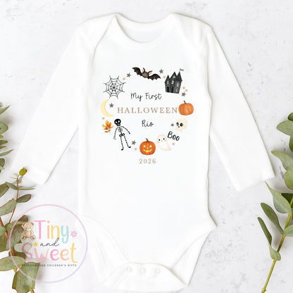 Personalised First Halloween Sleepsuit, Baby Halloween Outfit, Halloween Newborn Gift, First Halloween Babygrow, 1st Halloween Baby Gift