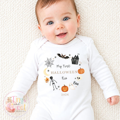 Personalised First Halloween Sleepsuit, Baby Halloween Outfit, Halloween Newborn Gift, First Halloween Babygrow, 1st Halloween Baby Gift