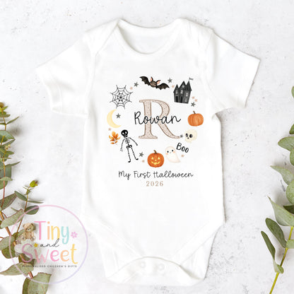 Personalised First Halloween Sleepsuit, Baby Halloween Outfit, Halloween Newborn Gift, First Halloween Babygrow, 1st Halloween Baby Gift