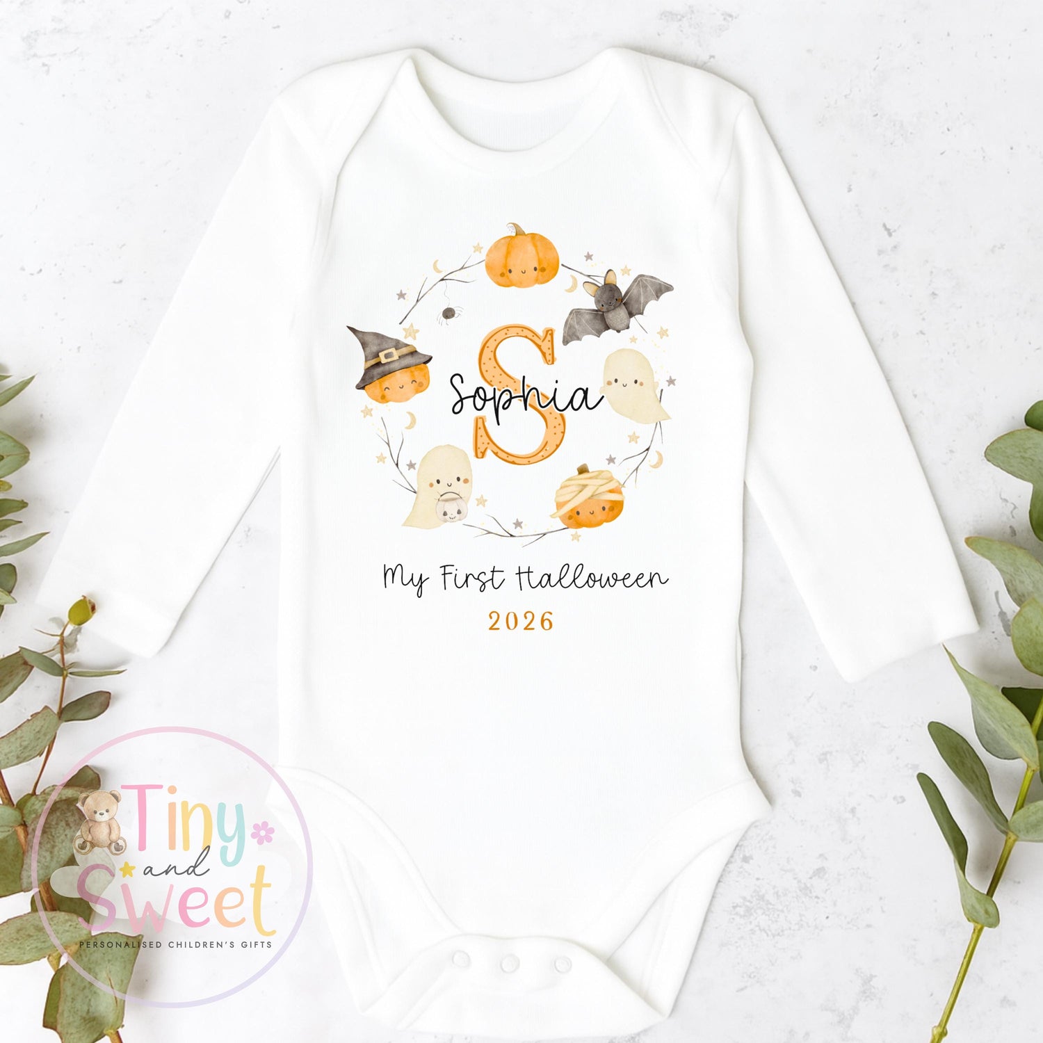 Personalised First Halloween Sleepsuit, Baby Halloween Outfit, Halloween Newborn Gift, First Halloween Babygrow, 1st Halloween Baby Gift