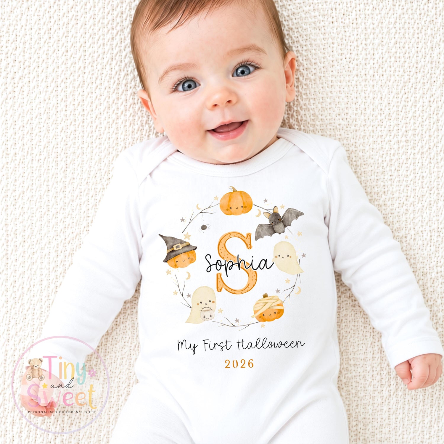 Personalised First Halloween Sleepsuit, Baby Halloween Outfit, Halloween Newborn Gift, First Halloween Babygrow, 1st Halloween Baby Gift