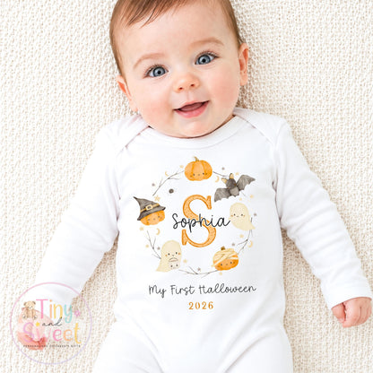 Personalised First Halloween Sleepsuit, Baby Halloween Outfit, Halloween Newborn Gift, First Halloween Babygrow, 1st Halloween Baby Gift