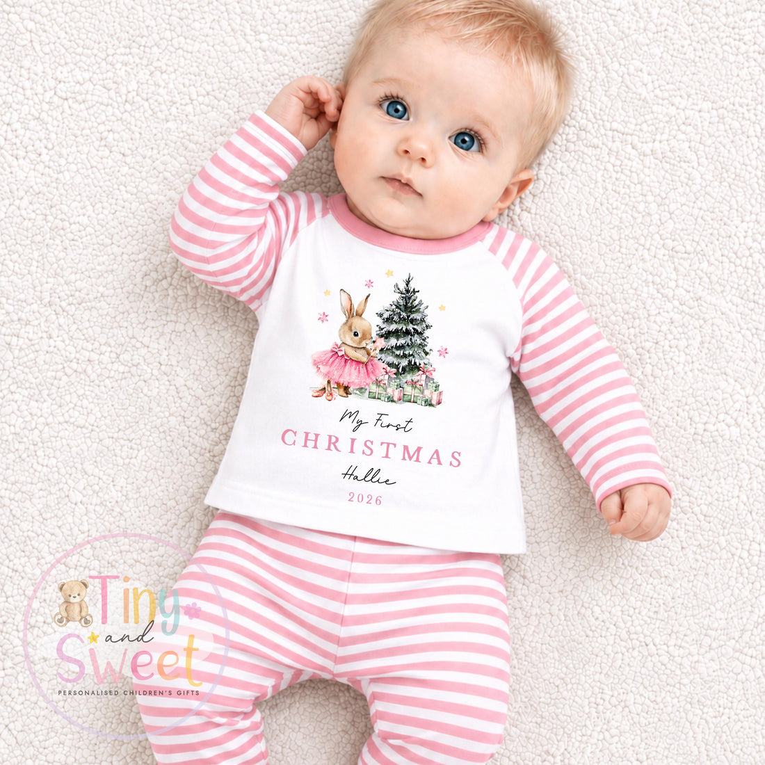 Pink Christmas Ballerina Bunny Personalised Sleepsuit/Vest