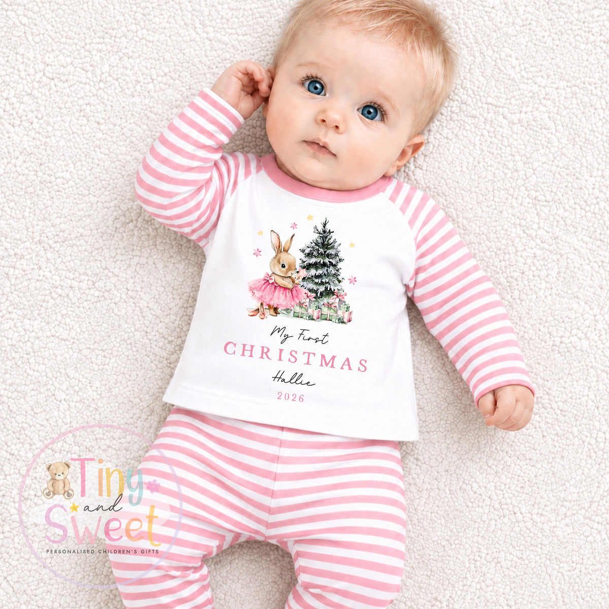 Pink Christmas Ballerina Bunny Personalised Sleepsuit/Vest