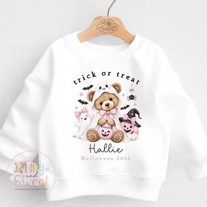 Personalised Halloween Sweatshirt or T Shirt for Kids, Halloween Top, Teddy T Shirt, Kids Halloween Outfits, Girls Halloween Gift