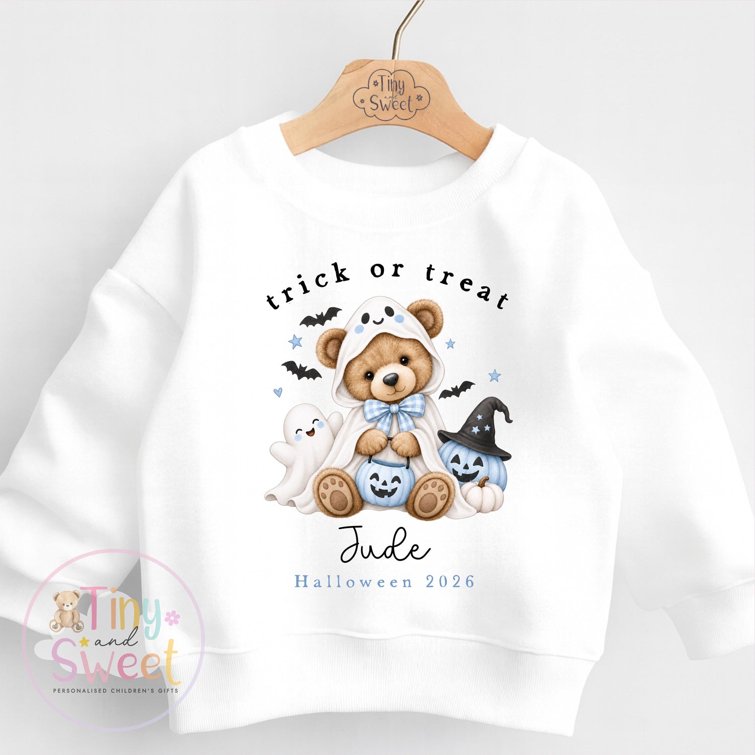 Personalised Halloween T Shirt or Sweatshirt for Kids, Halloween Top, Teddy T Shirt, Kids Halloween Outfits, Girls Halloween Gift