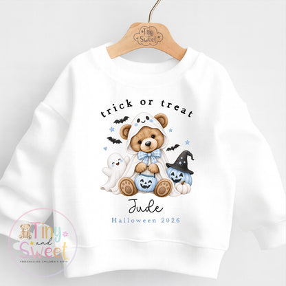 Personalised Halloween T Shirt or Sweatshirt for Kids, Halloween Top, Teddy T Shirt, Kids Halloween Outfits, Girls Halloween Gift