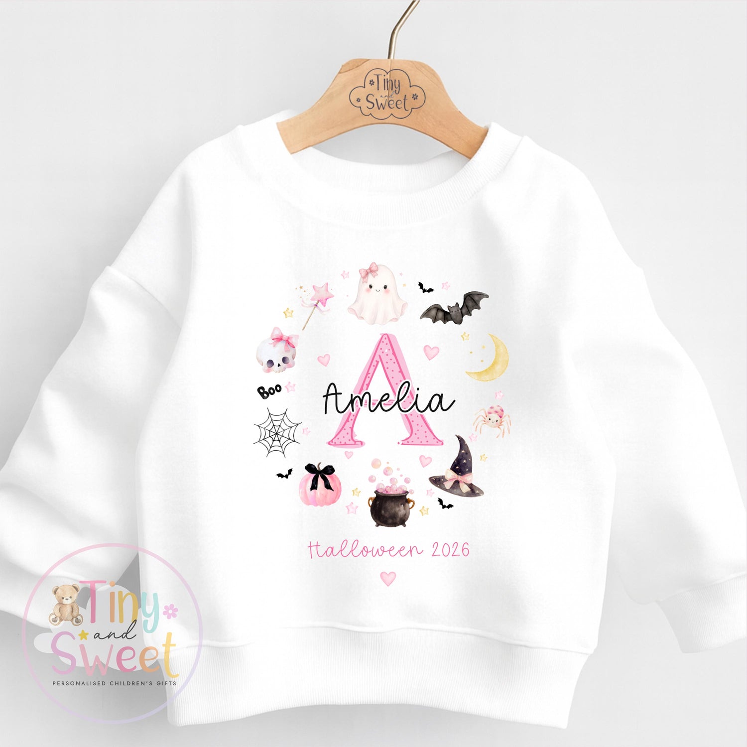 Personalised Halloween Sweatshirt or T Shirt for Kids, Halloween Top, Teddy T Shirt, Kids Halloween Outfits, Girls Halloween Gift