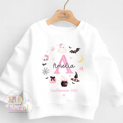 Personalised Halloween Sweatshirt or T Shirt for Kids, Halloween Top, Teddy T Shirt, Kids Halloween Outfits, Girls Halloween Gift