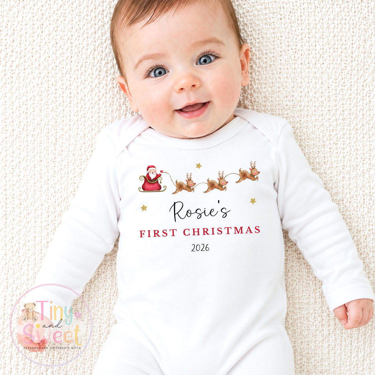 My First Christmas Sleepsuit, Personalised My First Christmas Babygrow, Baby’s 1st Christmas Outfit, Newborn Christmas Outfit, First Xmas