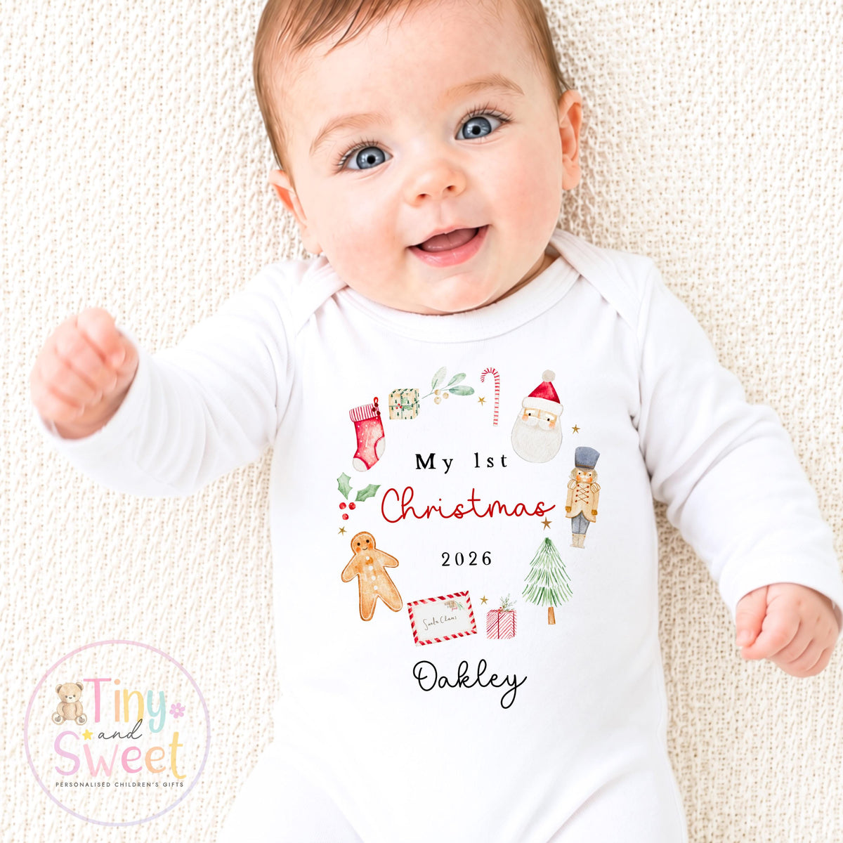 Personalised First Christmas Baby Grow , My First Christmas, Custom Name Sleepsuit, Baby’s First Christmas, Xmas Baby Outfit