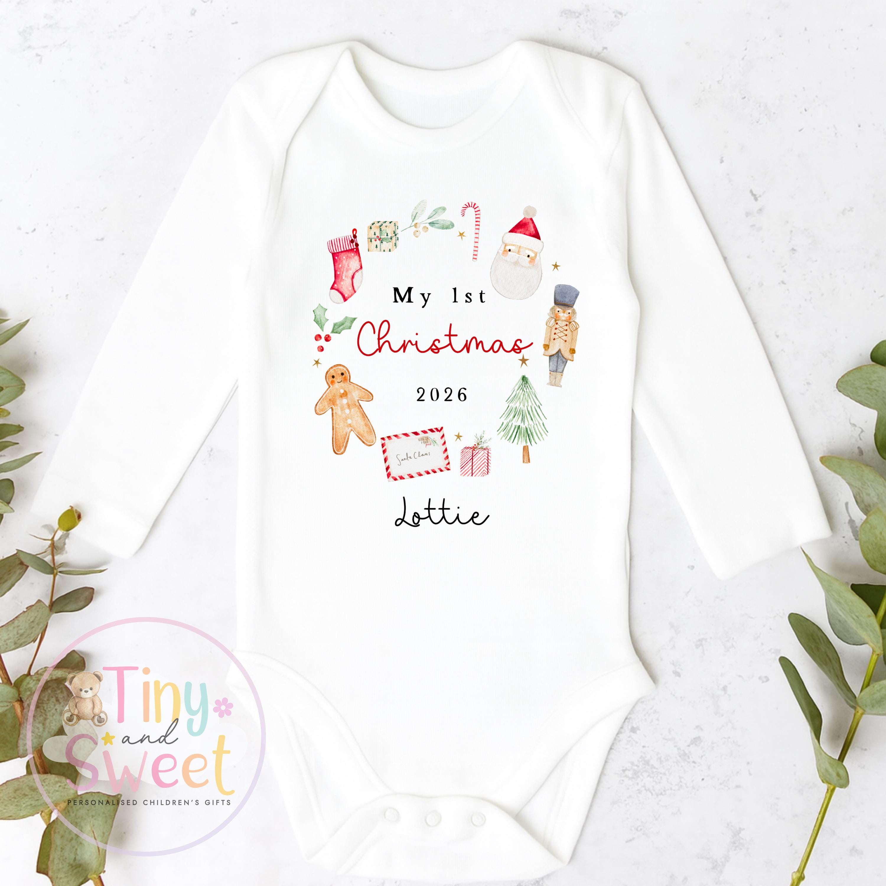 Personalised First Christmas Baby Grow , My First Christmas, Custom Name Sleepsuit, Baby’s First Christmas, Xmas Baby Outfit