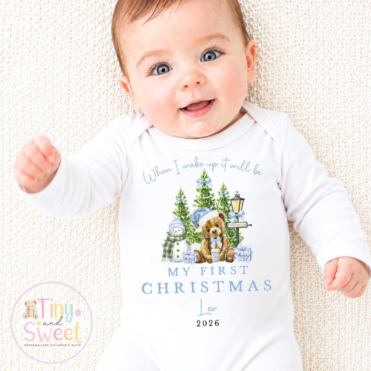 Personalised Babies First Christmas Sleepsuit, Babies 1st Xmas Gift Idea, Pyjamas, 1st Xmas Babygrow, Christmas Outfit for baby, Teddy