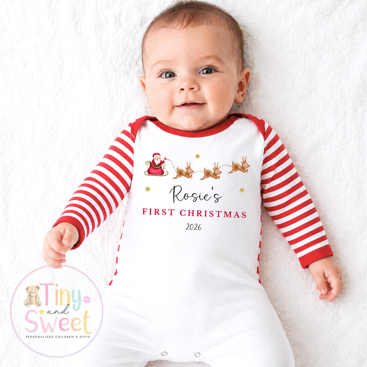 My First Christmas Sleepsuit, Personalised My First Christmas Babygrow, Baby’s 1st Christmas Outfit, Newborn Christmas Outfit, First Xmas