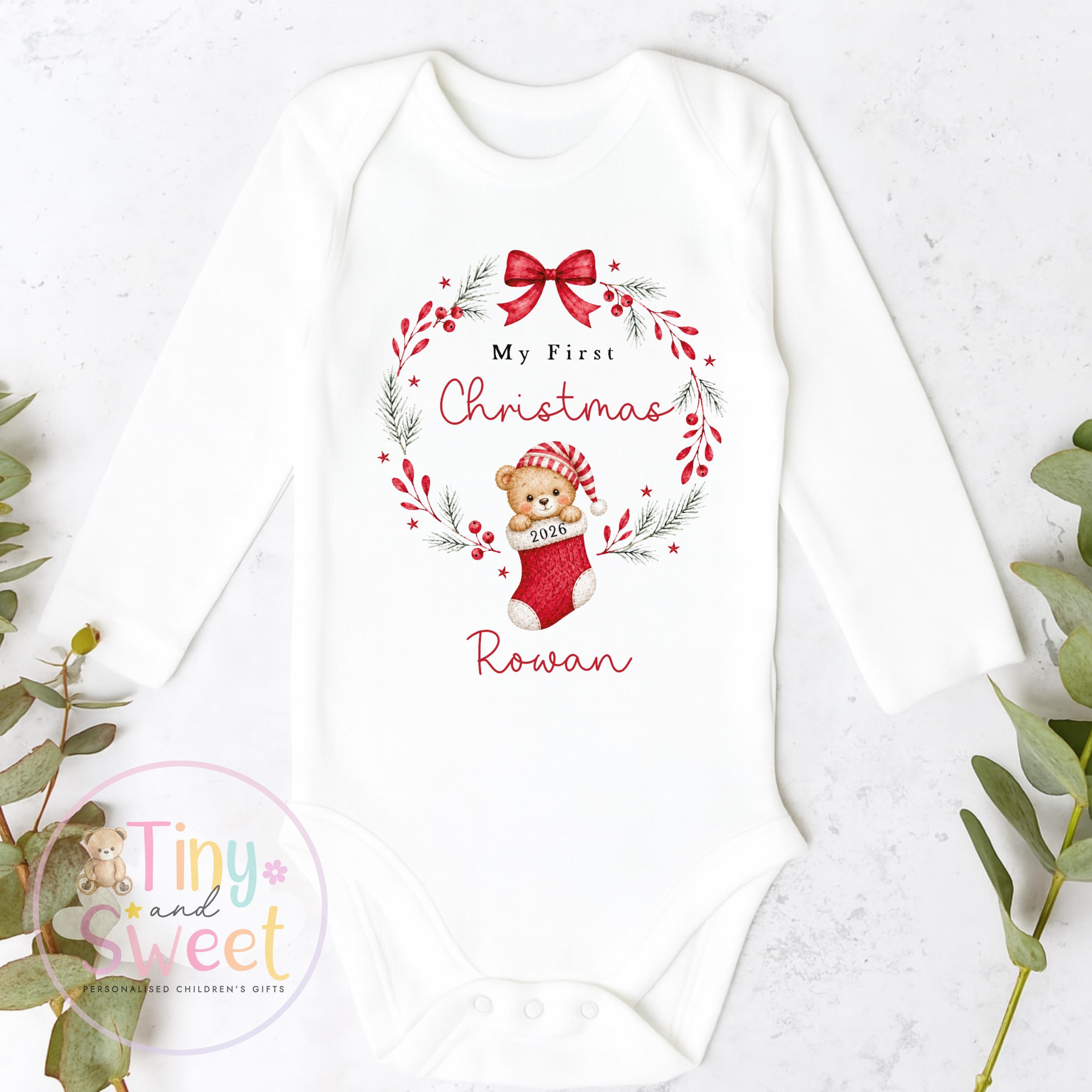 My First Christmas Sleepsuit, Personalised My First Christmas Babygrow, Baby’s 1st Christmas Outfit, Newborn Christmas Outfit, First Xmas
