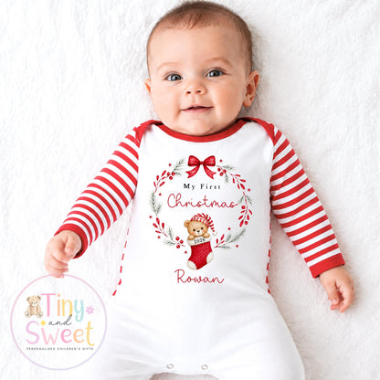 My First Christmas Sleepsuit, Personalised My First Christmas Babygrow, Baby’s 1st Christmas Outfit, Newborn Christmas Outfit, First Xmas
