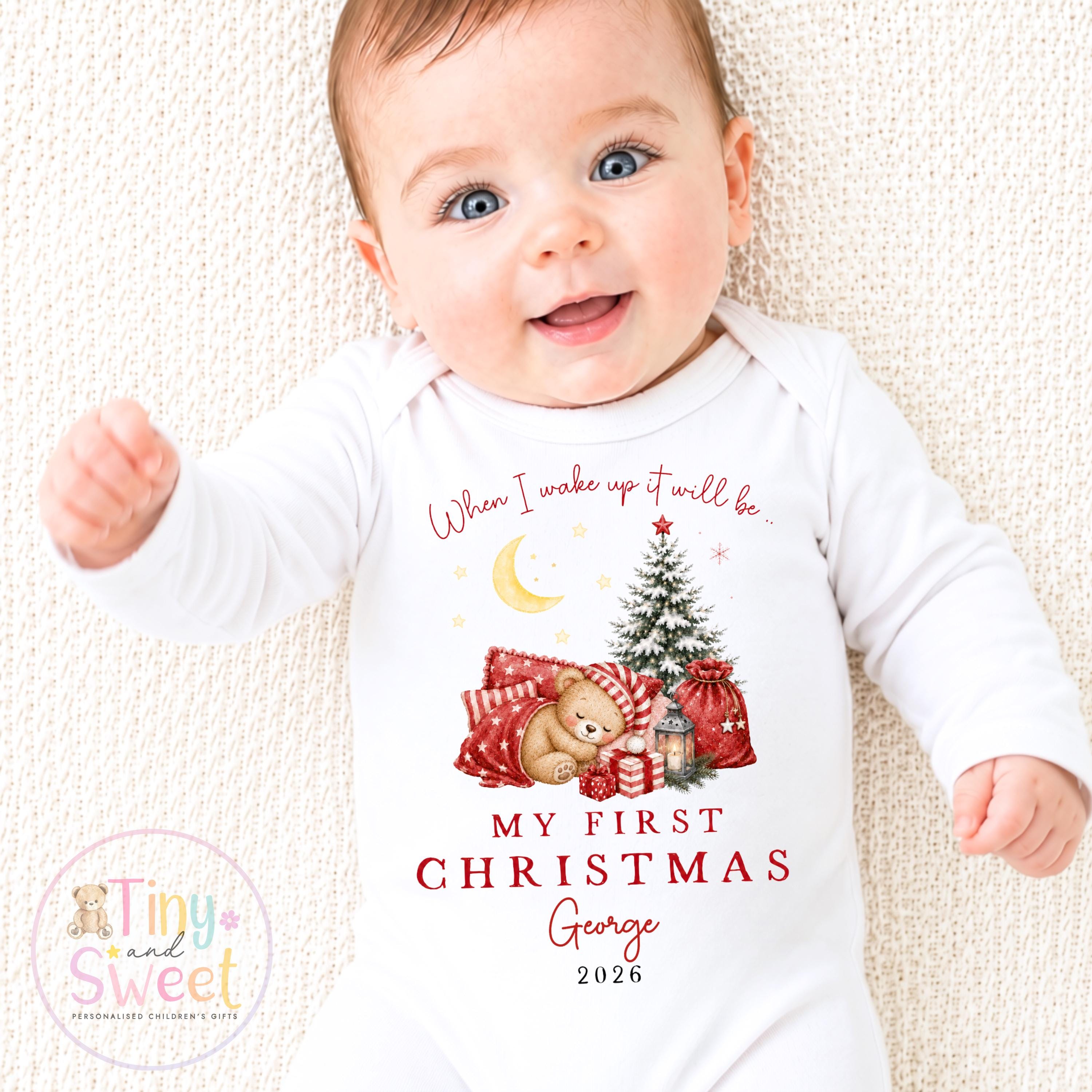 Personalised First Christmas Baby Grow , My First Christmas, Custom Name Sleepsuit, Baby’s First Christmas, Xmas Baby Outfit