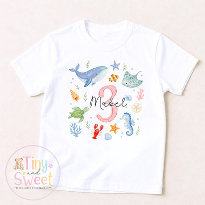 Personalised Girls/Boys Under the sea Birthday T-Shirt or Sweatshirt, Fish Birthday Shirt, Custom Birthday Top, Ocean Lover
