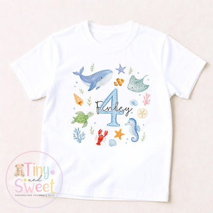 Personalised Girls/Boys Under the sea Birthday Sweatshirt or T Shirt, Fish Birthday Shirt, Custom Birthday Top, Ocean Lover